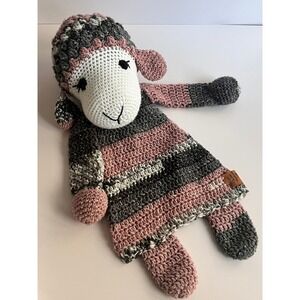 Handmade Crochet Lamb Lovey Baby Security Blanket Toy Plush Sheep Pink Gray Gift